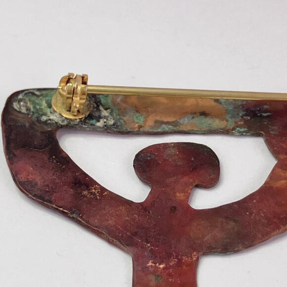 VTG 60s Primitivist Copper Figural Modernist Brooch Hammered Studio Pin - Picture 11 of 11